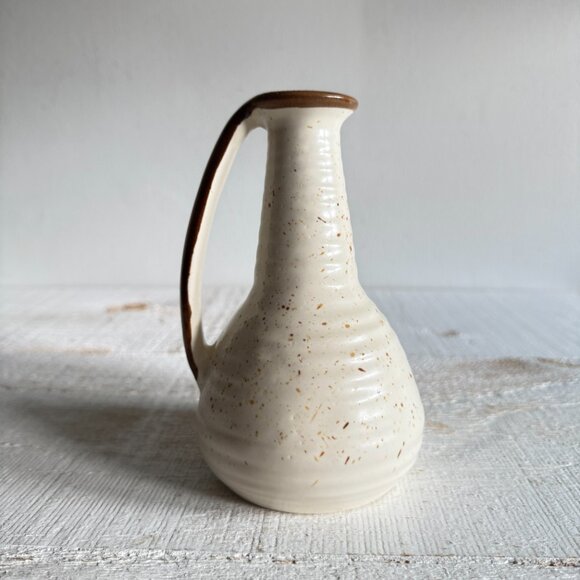 Vintage Cream and Brown Pottery Vase with Handle - Picture 10 of 10